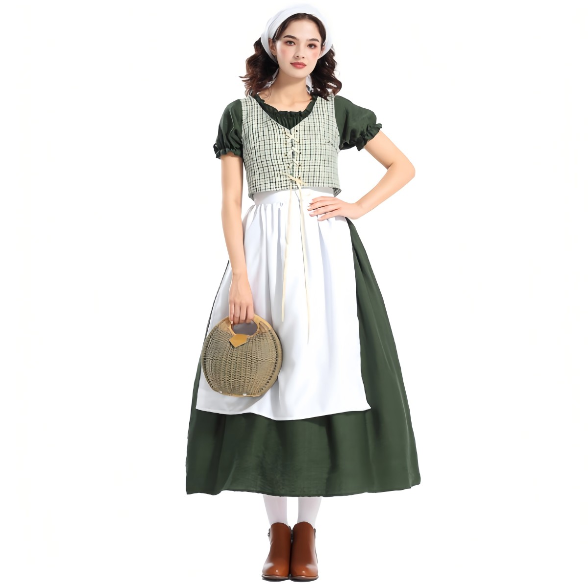 Women Prairie Dress Green Pilgrim Costume 1800s Dress Womens Oktoberfest Outfit