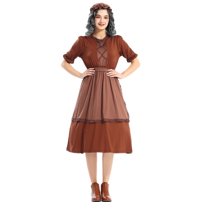 Womens Traditional Maid Costume Victorian Housekeeping Halloween Party Wear