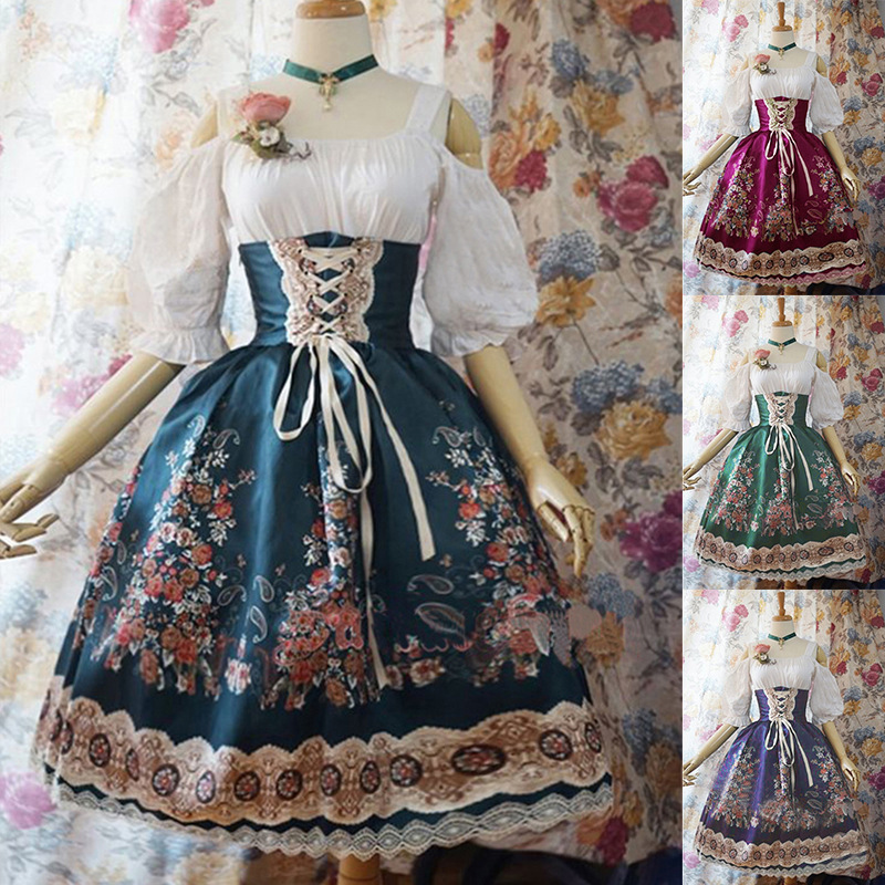 Plus Size Women Lolita Style Gothic Cosplay Dress Vintage Bandage Dress