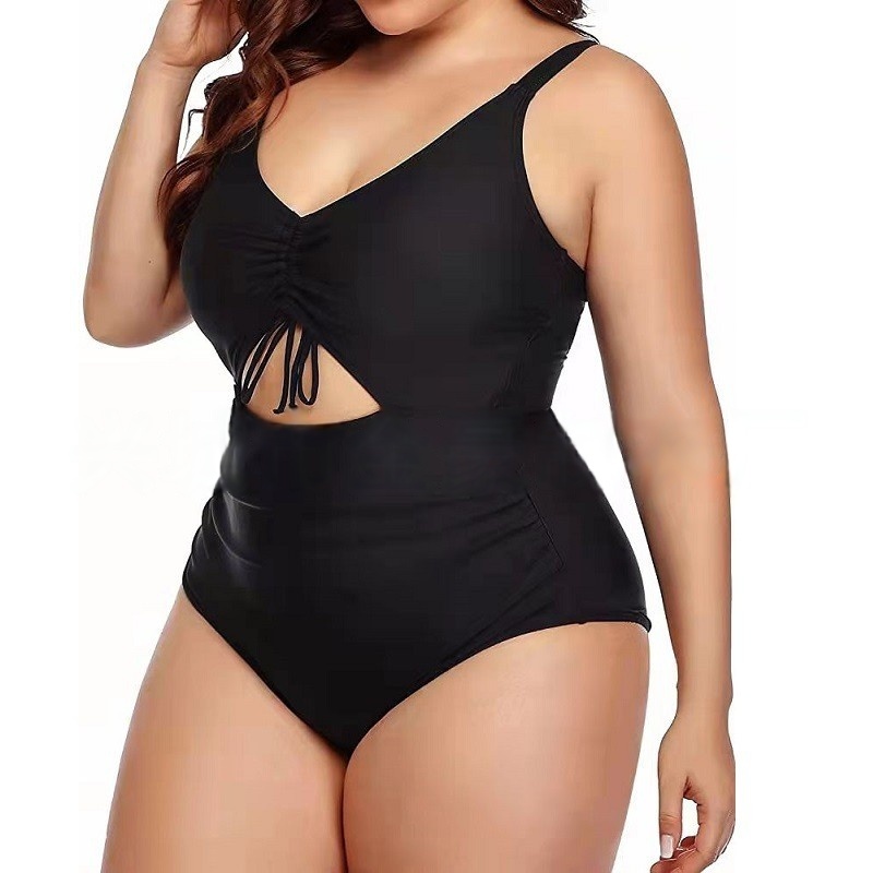 Women Plus Size One Piece Swimsuit V-Neck with Ruched Front Cutout