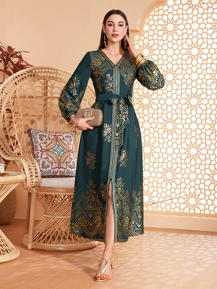 Middle East Muslim WomenS Fashion Dress Evening Lantern Sleeve Dress Spot