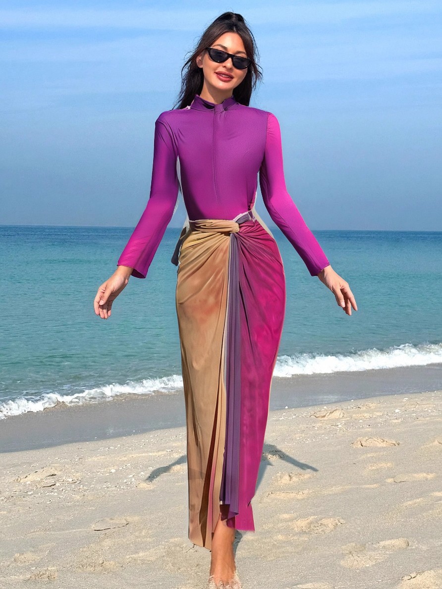 Middle Eastern Style Long-Sleeved Trousers Swimsuit For Beach Sports(3Piece Set)