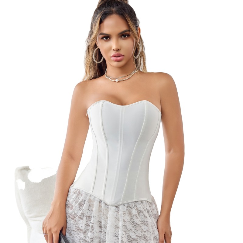 Women Overbust Corsets Bustiers Top Elegant Satin Vintage Style Corselet