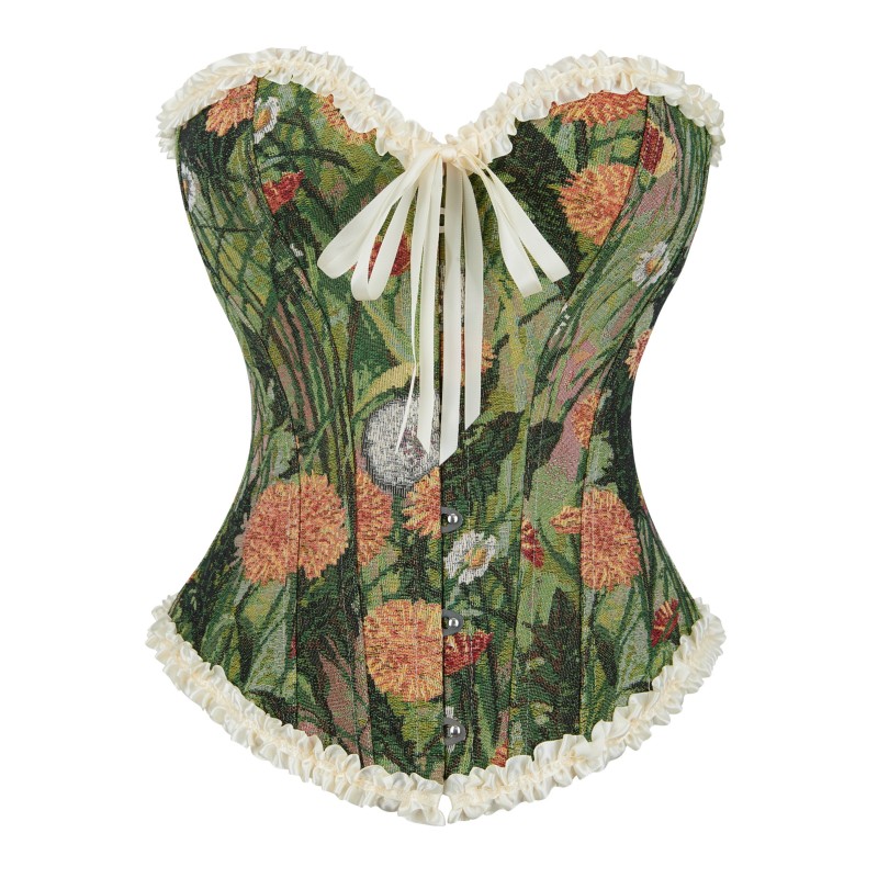 Oil Painting Floral Bustier Top  Fishbones Vintage Basques Korset