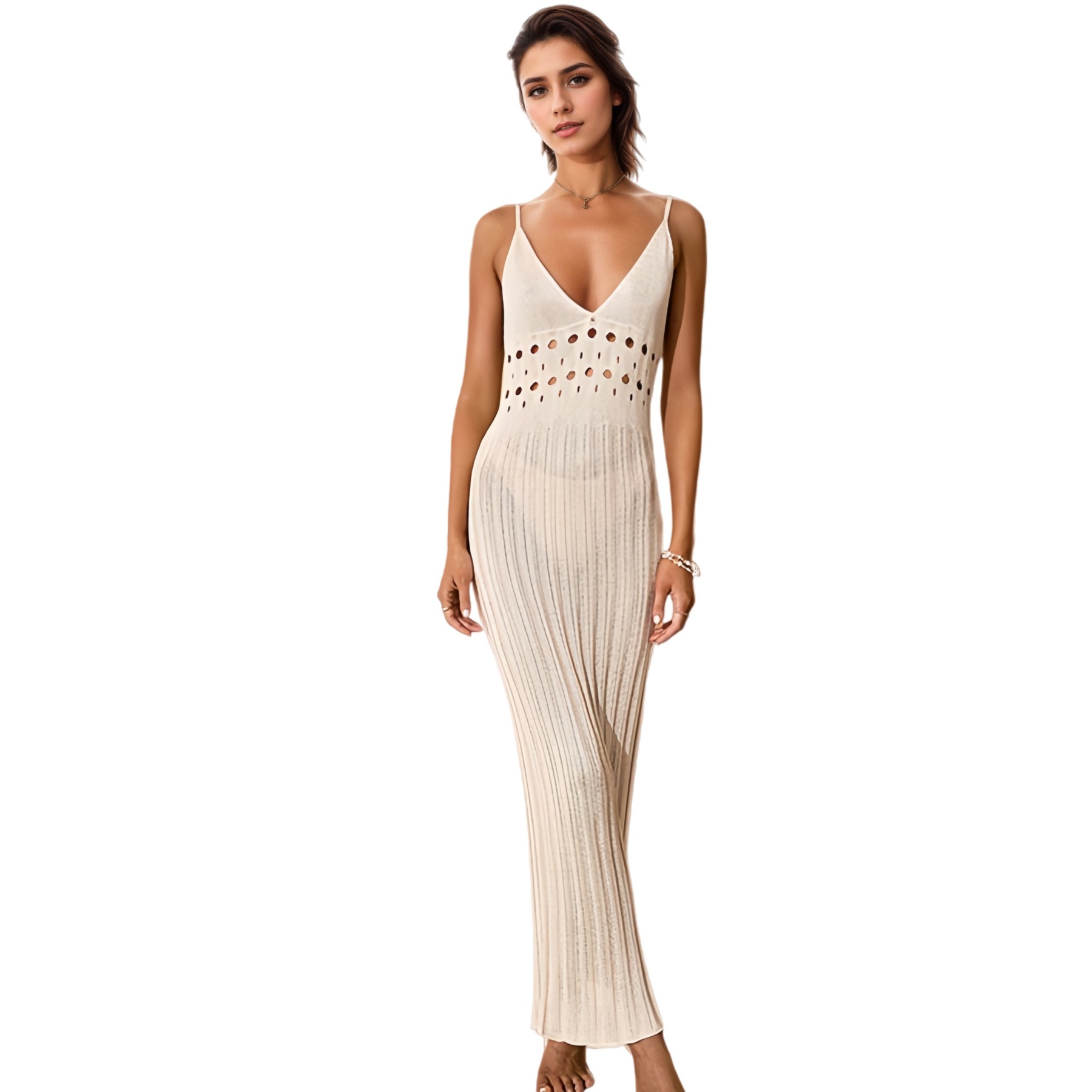 Sexy V-Neck Knit Tunic Swimsuit Cover-ups Summer Sleeveless Beach Slip Dress