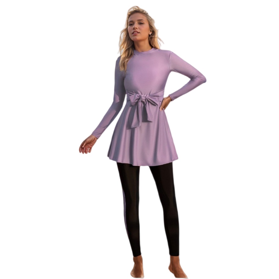 Full Coverage Burkini Set - Modest Swimsuit Long Sleeve Tunic Top with Legging