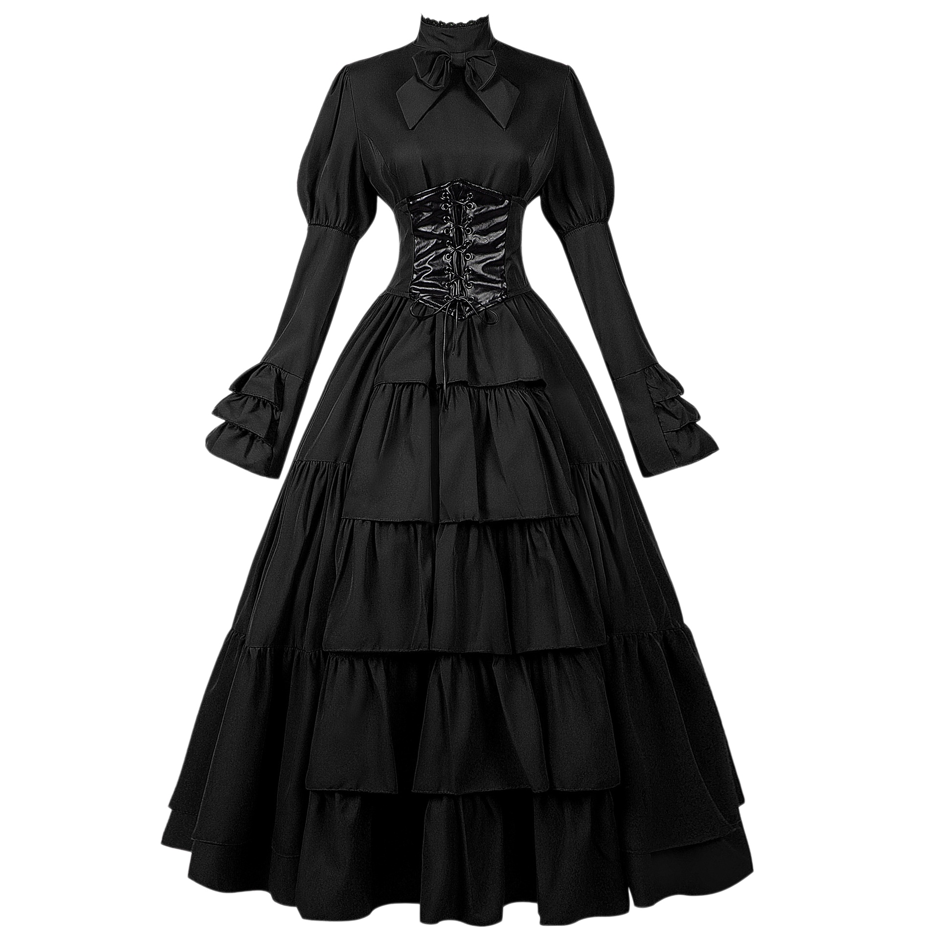 Womens Gothic Victorian Ball Gown - Long Sleeve Tiered Corset Dress